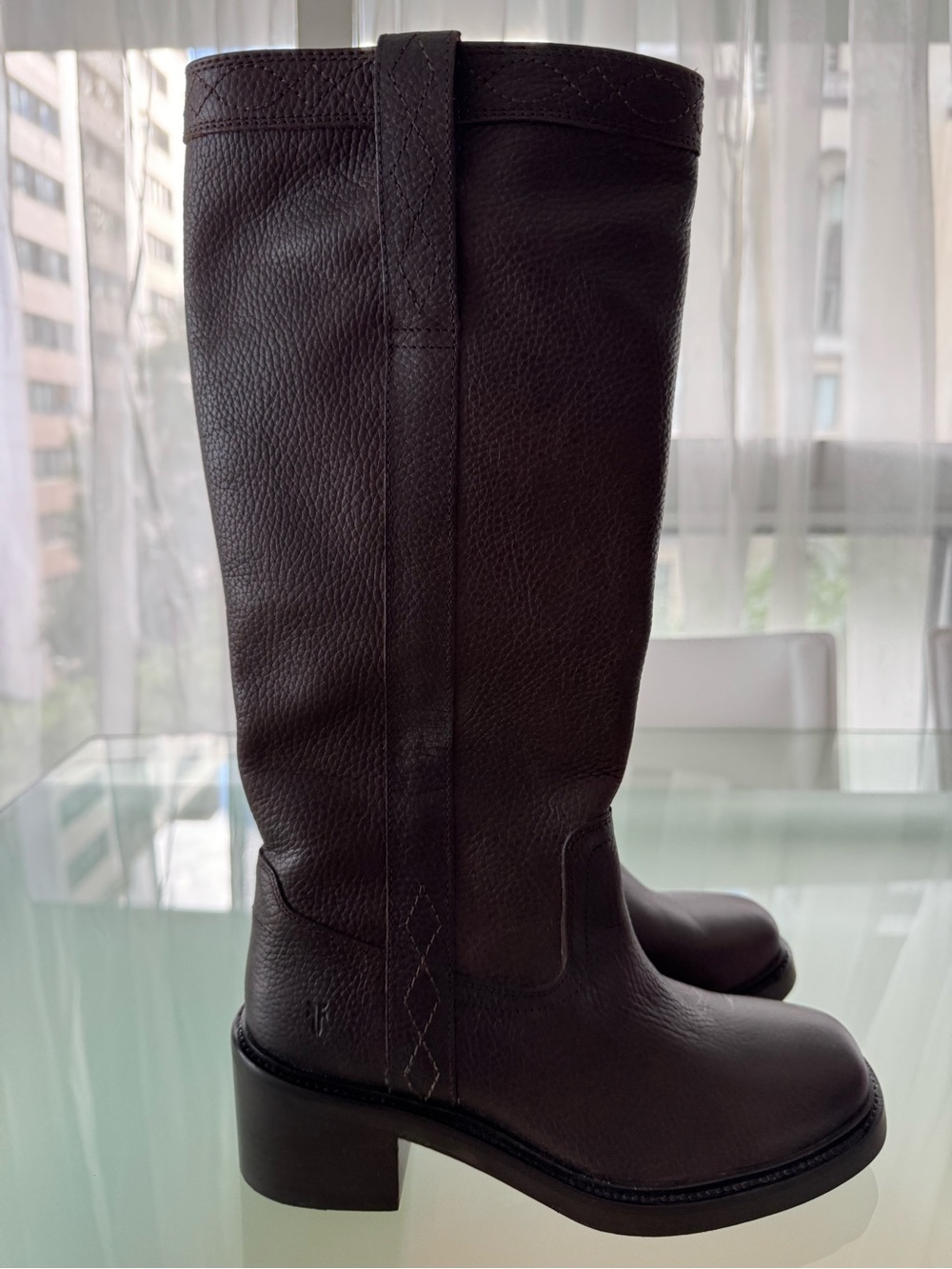 Frye Women's Tall Leather Moto Style Boots - Dark Brown